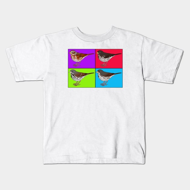 Warhol Birds - Fox Sparrow Kids T-Shirt by Feathered Focus